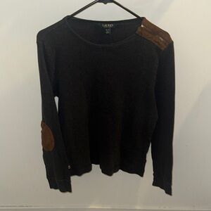 Women's Gray Long Sleeve Top with Brown Accents